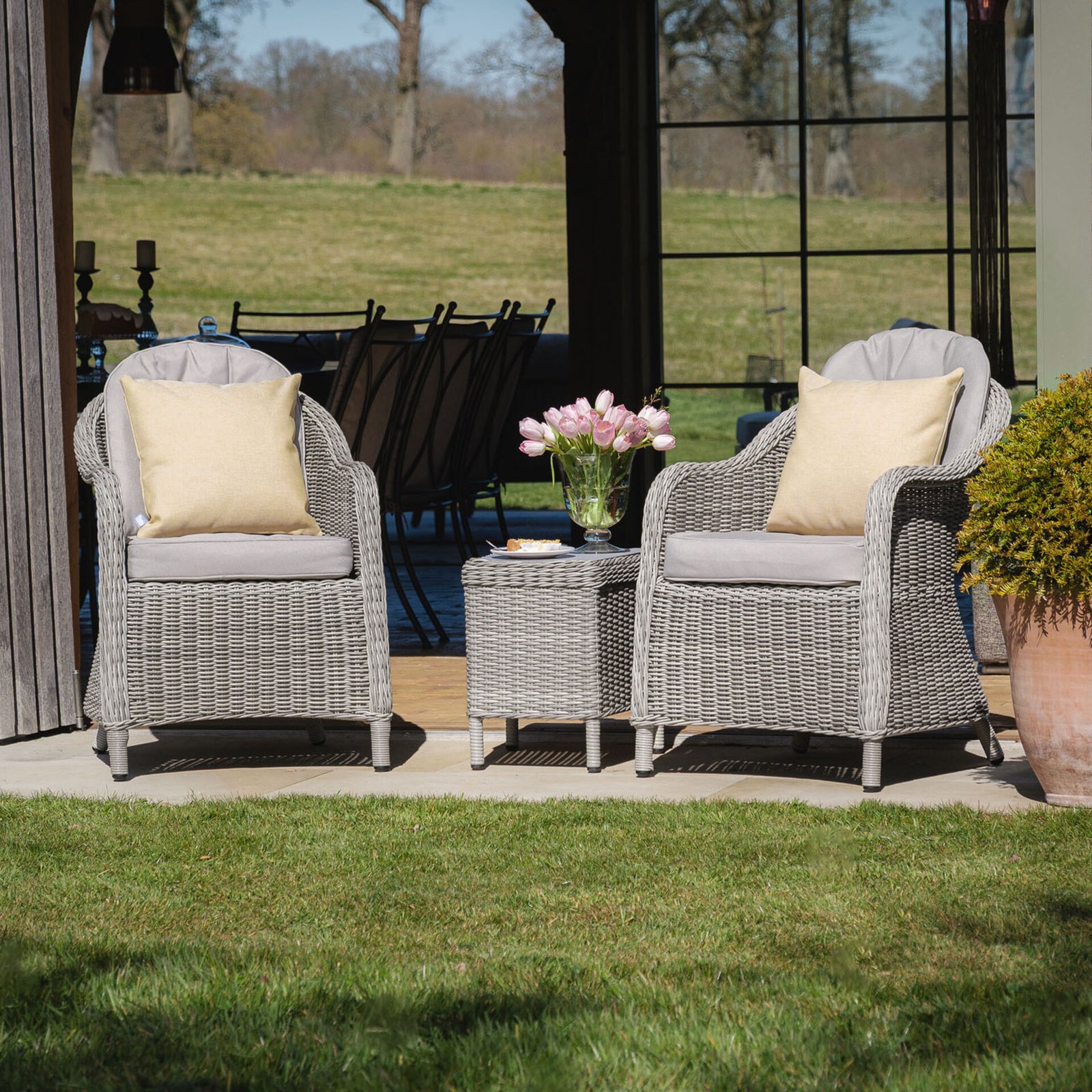 B Oxford 3 Piece Rattan Bistro Set - Ceramic Glass - Image 6