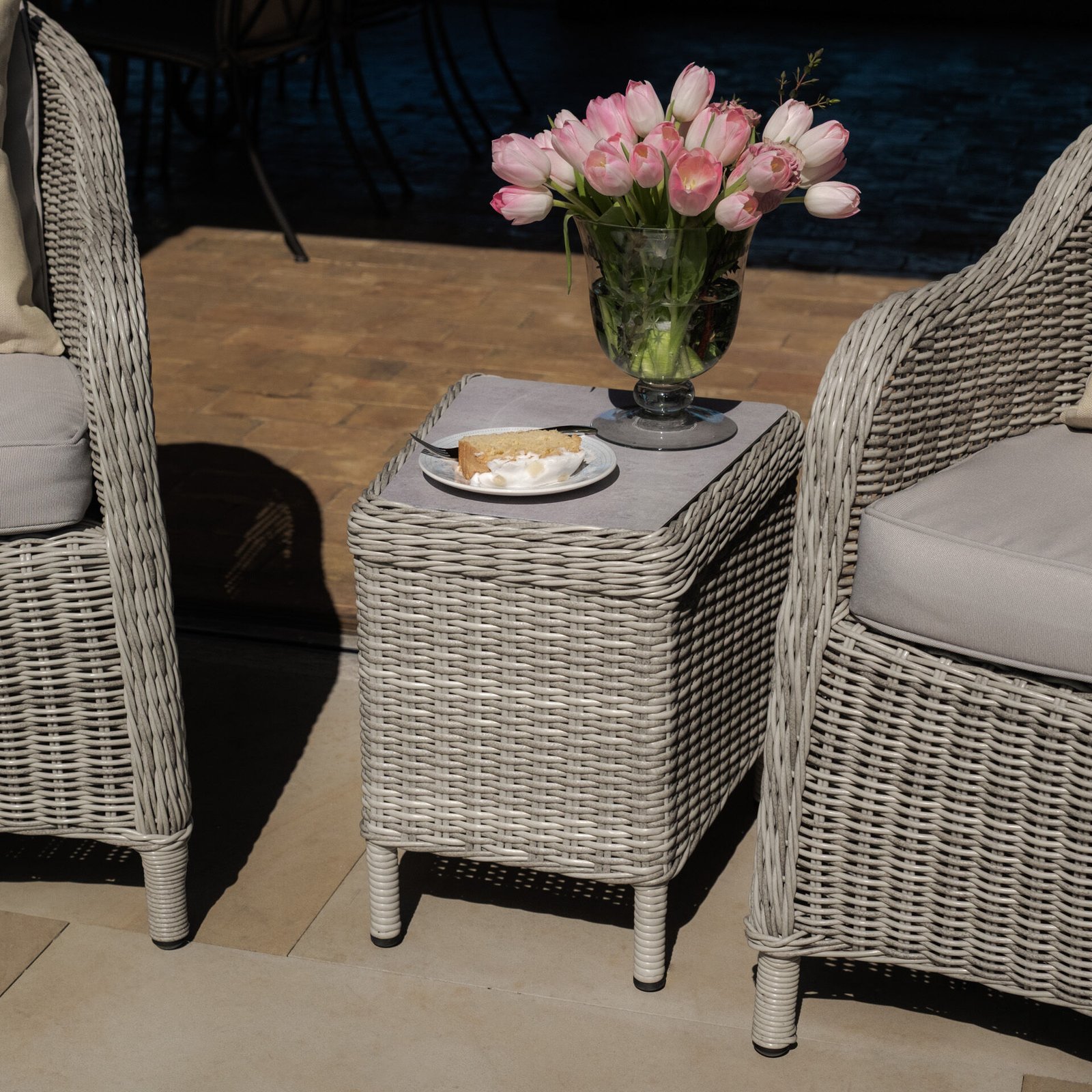 B Oxford 3 Piece Rattan Bistro Set - Ceramic Glass - Image 5