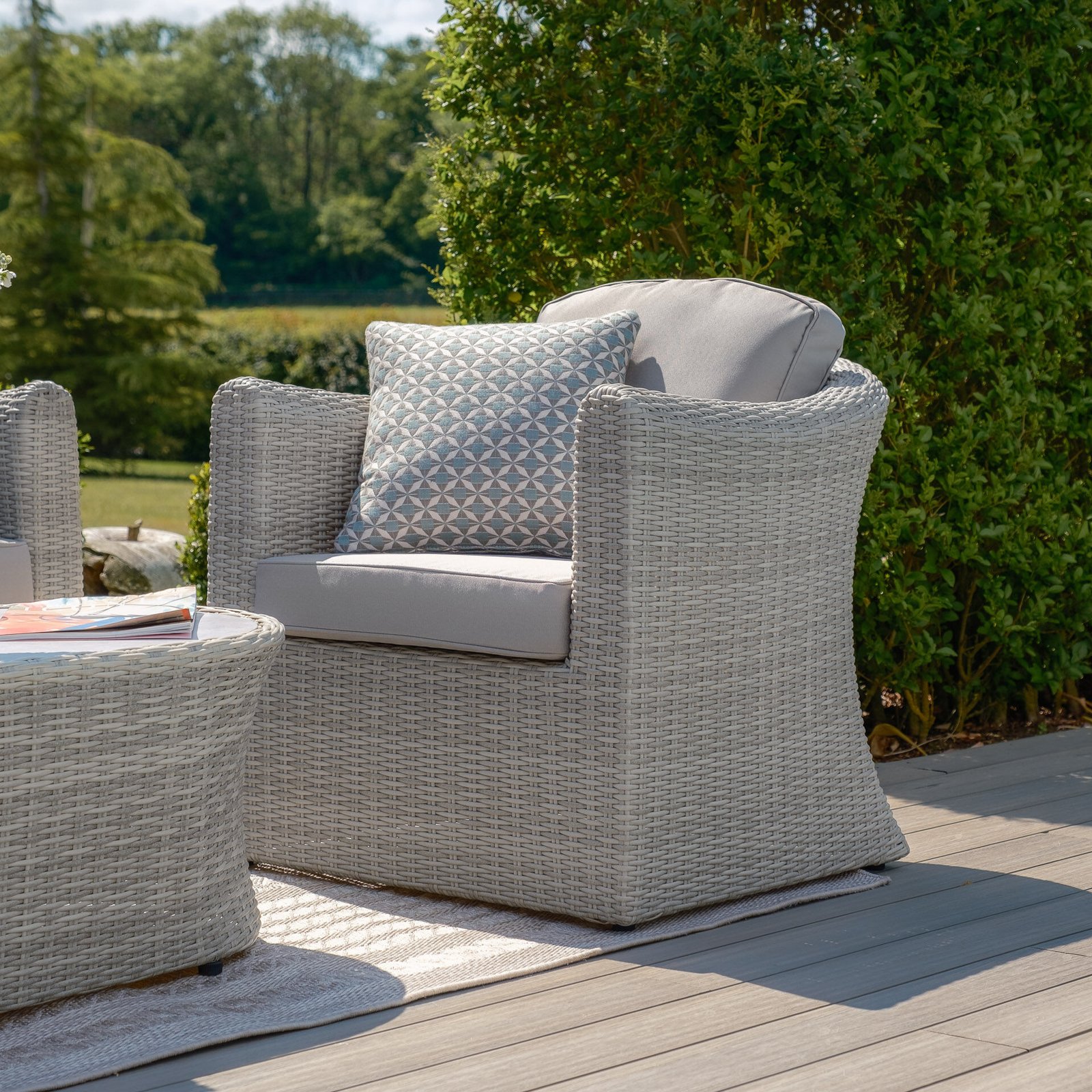 A Oxford Deluxe Large Rattan Corner Dining Set with Rising Table & Armchair - Ceramic Glass - Image 4